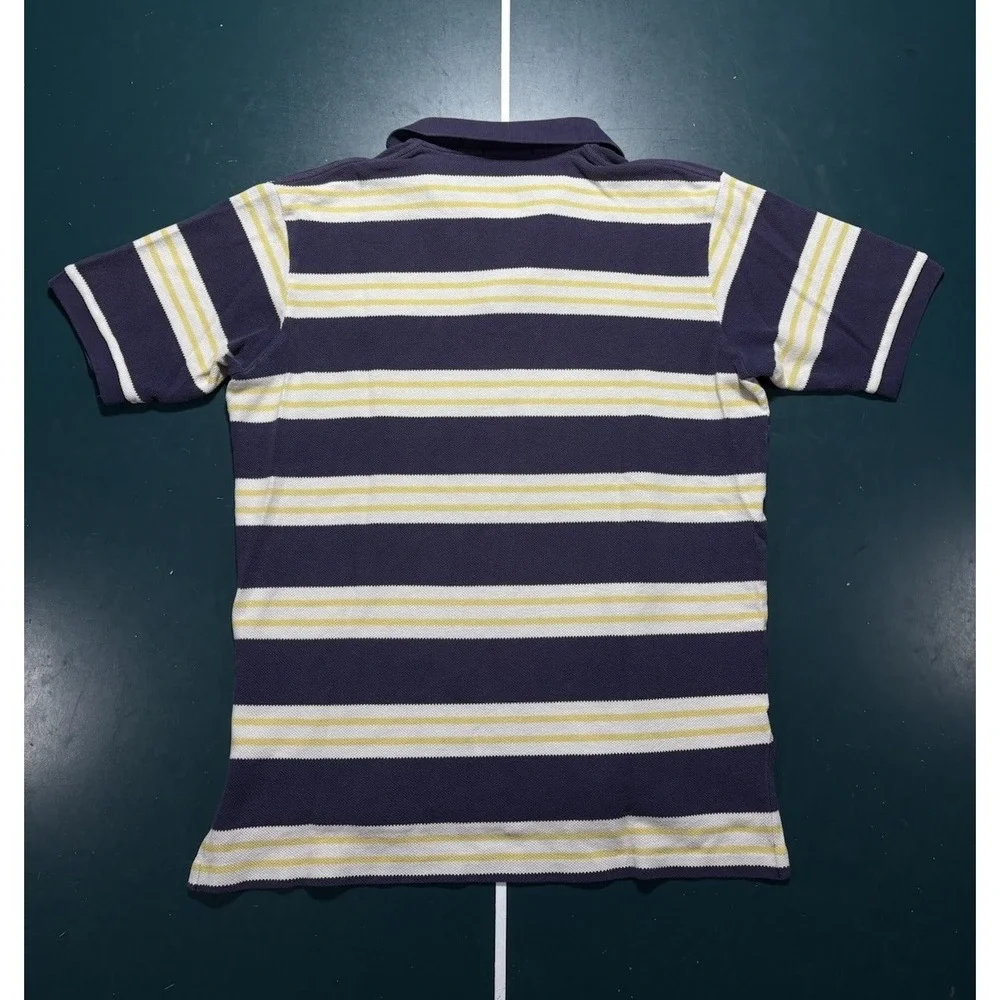 Vintage Polo Ralph Lauren Polo Shirt Men Large Blue Yellow Striped Cotton Pique